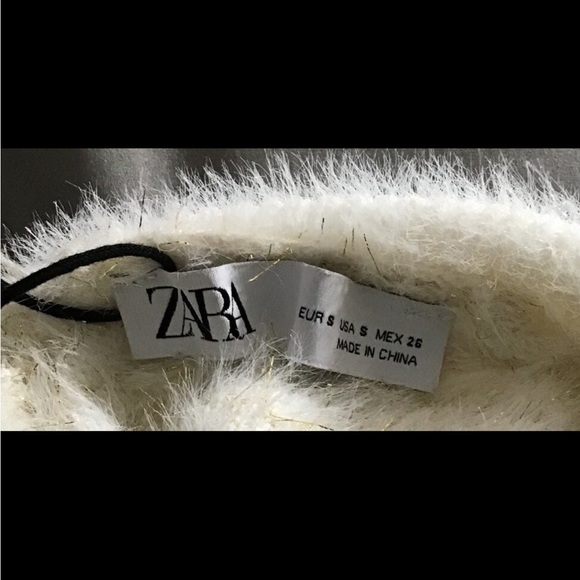 Zara Cream Gold Metallic Fuzzy Ruffled Turtleneck Sweater - Picture 6 of 6